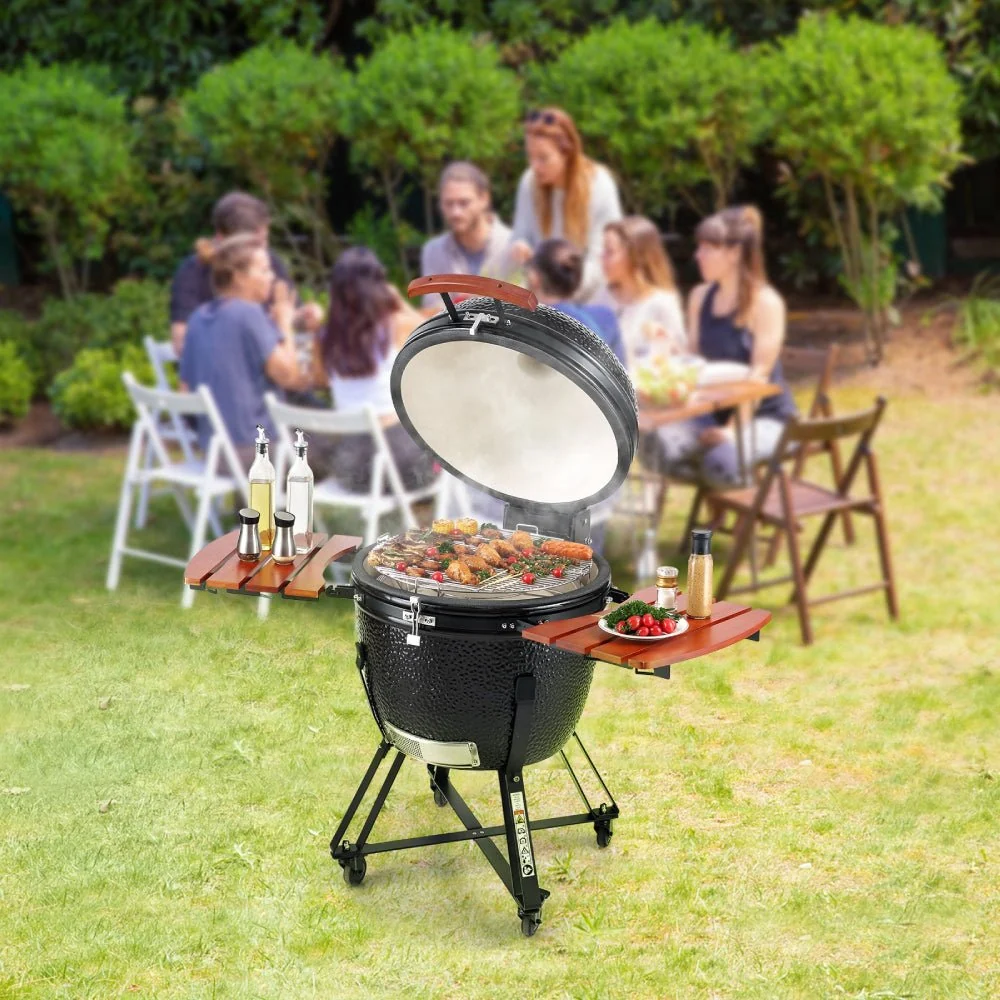 24" Ceramic Portable Round Outdoor Barbecue Smoker Grill For Patio (93820572) - Image 10