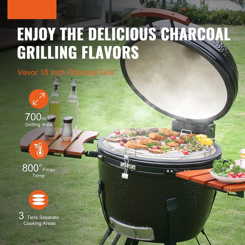 24" Ceramic Portable Round Outdoor Barbecue Smoker Grill For Patio (93820572) - Image 2