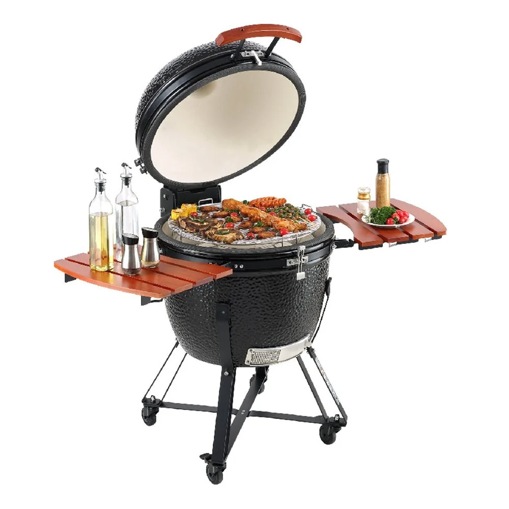 24" Ceramic Portable Round Outdoor Barbecue Smoker Grill For Patio (93820572) - Image 9