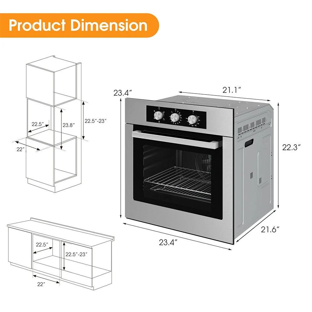 24" Premium High Temperature Single Electric Powered Wall Oven, 2300W (91304862) - Image 9