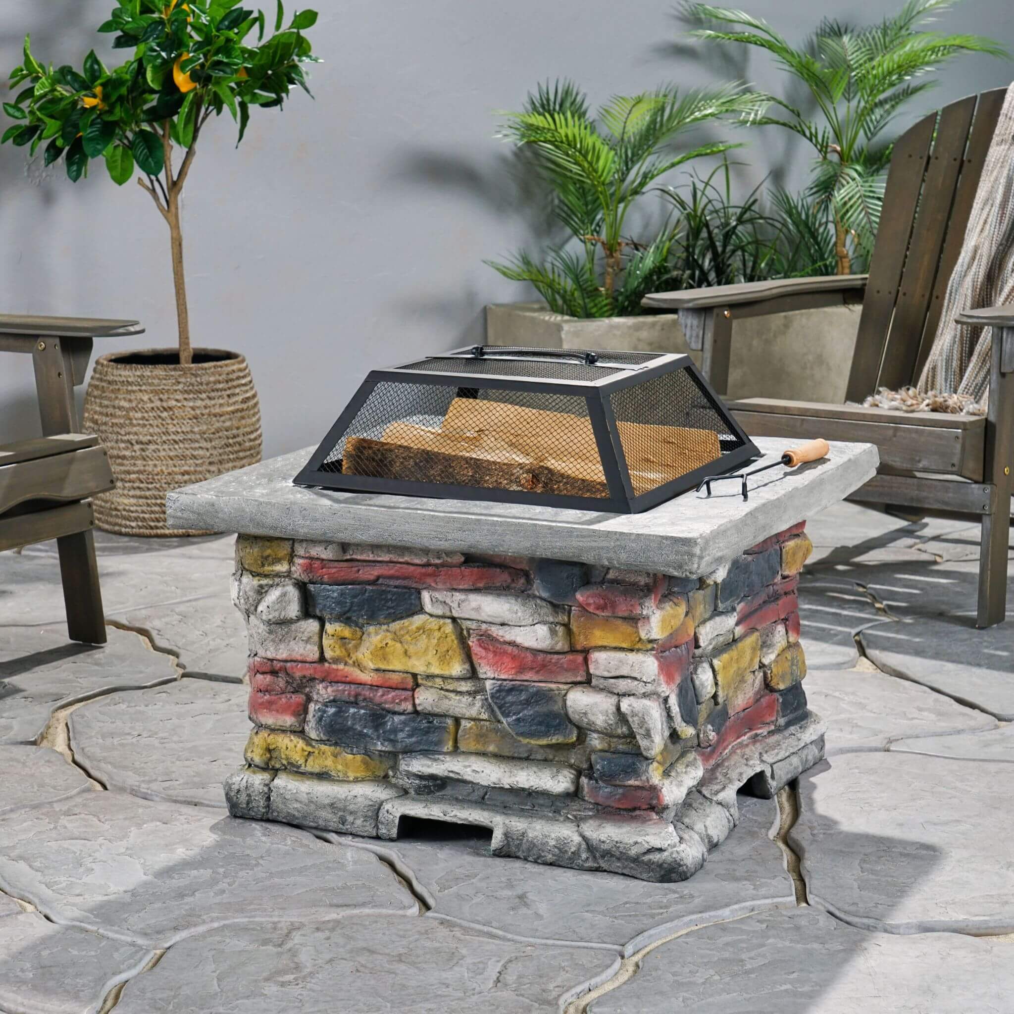 28" Premium Outdoor Wood Burning Magnesium Oxide Fire Pit With Lid (SAK75214) - Image 5