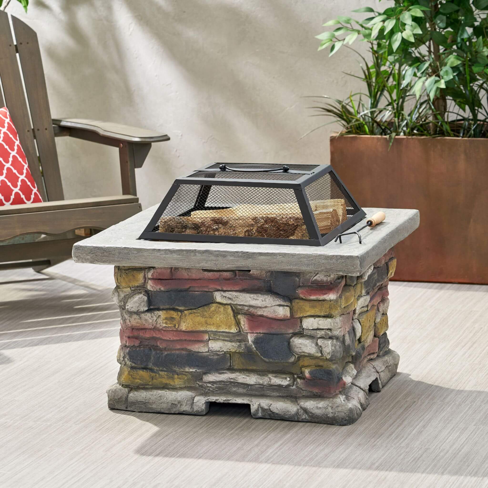 28" Premium Outdoor Wood Burning Magnesium Oxide Fire Pit With Lid (SAK75214) - Image 7