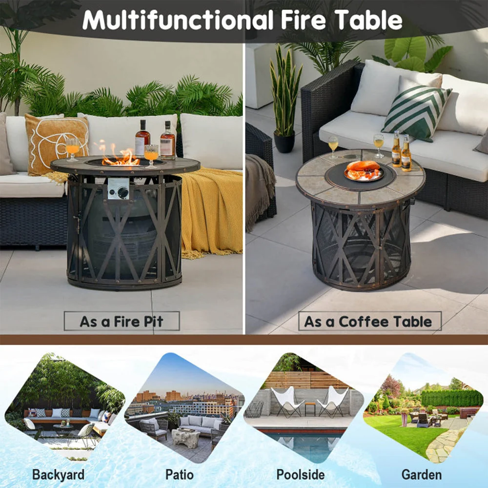 30K BTU Premium Outdoor Patio Gas Fire Pit Table With Fire Glass And Cover, 32" (96517432) - Image 10