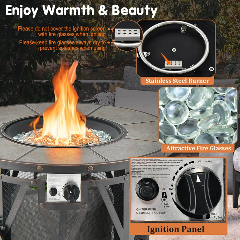 30K BTU Premium Outdoor Patio Gas Fire Pit Table With Fire Glass And Cover, 32" (96517432) - Image 11