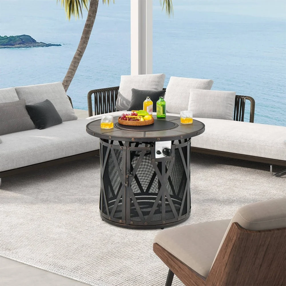 30K BTU Premium Outdoor Patio Gas Fire Pit Table With Fire Glass And Cover, 32" (96517432) - Image 2