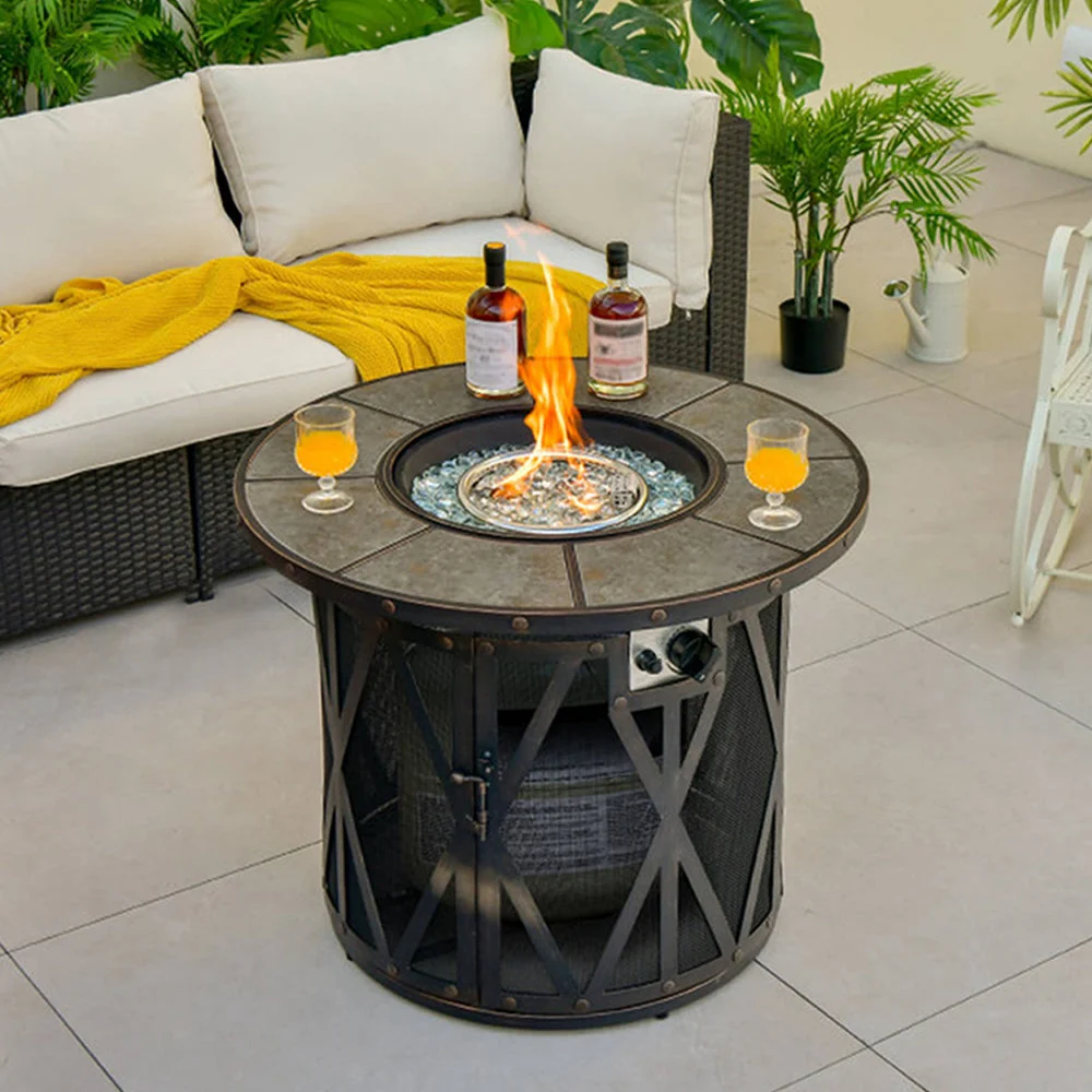 30K BTU Premium Outdoor Patio Gas Fire Pit Table With Fire Glass And Cover, 32" (96517432) - Image 4