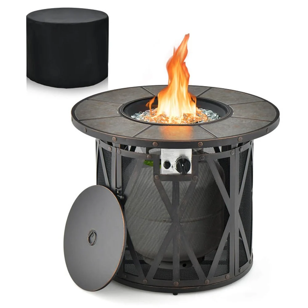 30K BTU Premium Outdoor Patio Gas Fire Pit Table With Fire Glass And Cover, 32" (96517432) - Image 5