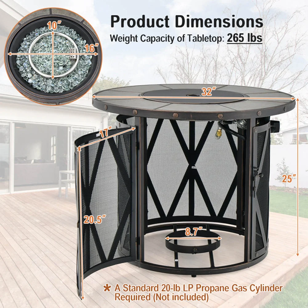 30K BTU Premium Outdoor Patio Gas Fire Pit Table With Fire Glass And Cover, 32" (96517432) - Image 6