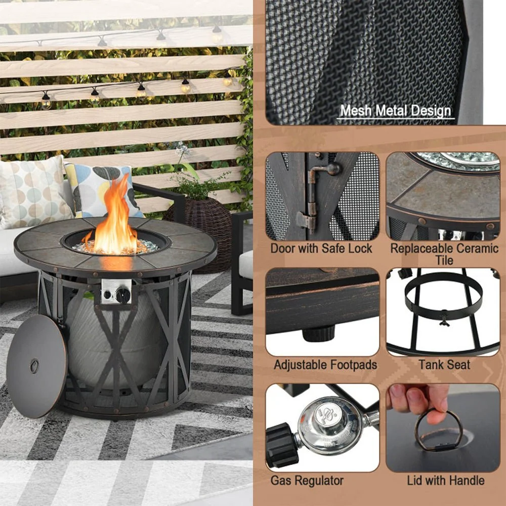 30K BTU Premium Outdoor Patio Gas Fire Pit Table With Fire Glass And Cover, 32" (96517432) - Image 8
