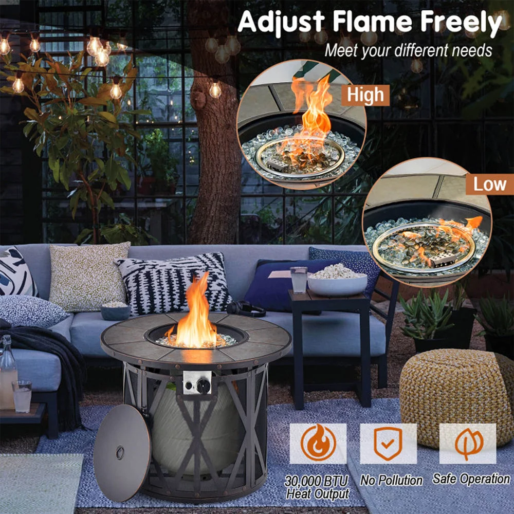 30K BTU Premium Outdoor Patio Gas Fire Pit Table With Fire Glass And Cover, 32" (96517432) - Image 9