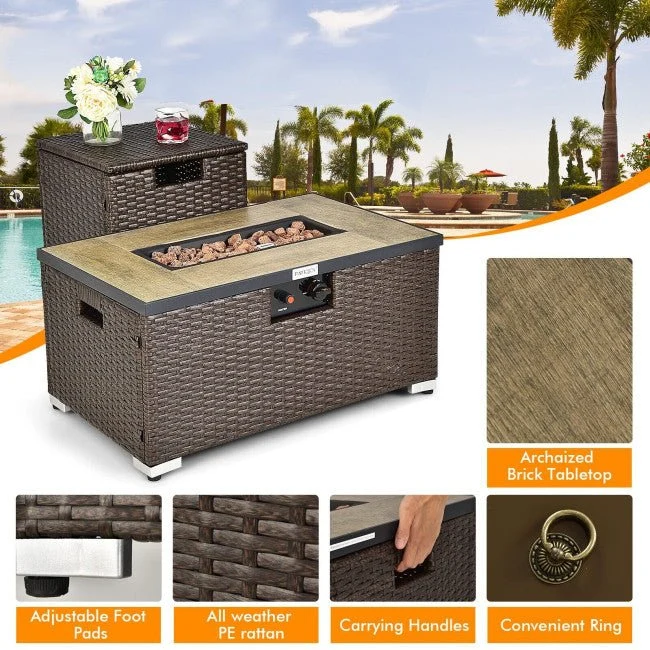 32" Propane Rattan Fire Pit Table Set W/ Side Table Tank & Cover (90165397) - Image 8