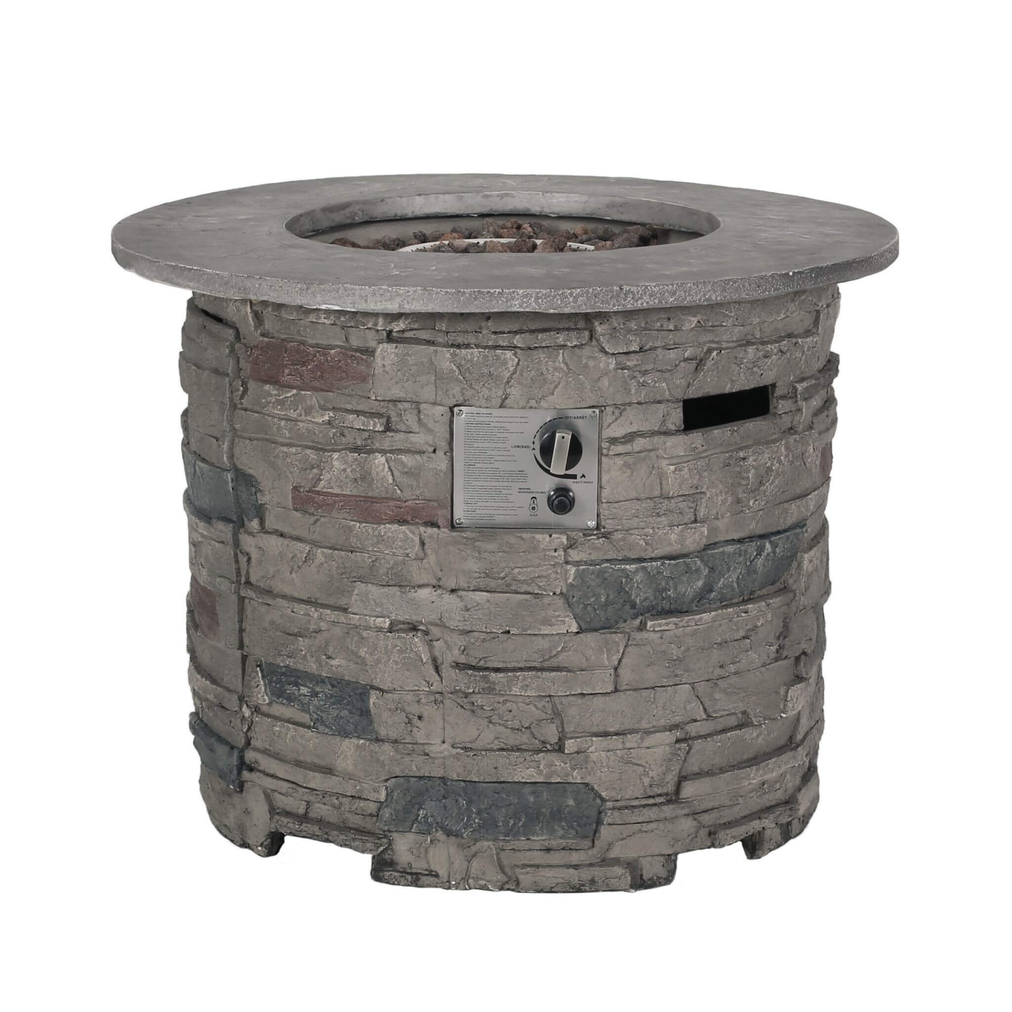32" Transitional Outdoor Concrete Round Propane Fire Pit Table, Gray (SAK48268) - Image 3