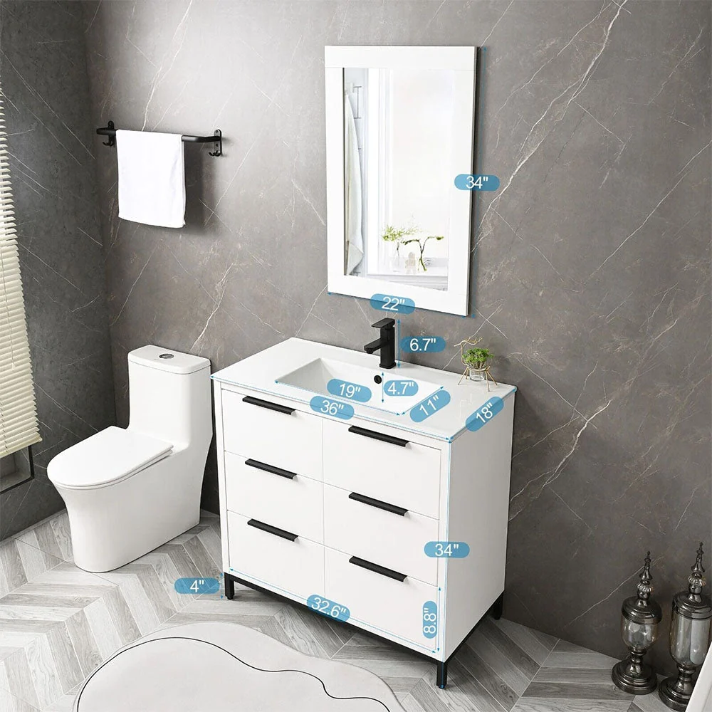 36'' Bathroom Vanity Set With Ceramic Sinks And MDF Drawer Cabinets (94283517) - Image 2