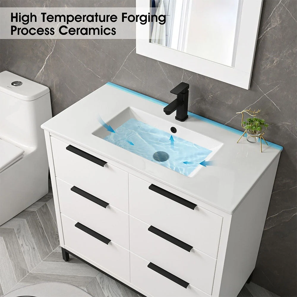 36'' Bathroom Vanity Set With Ceramic Sinks And MDF Drawer Cabinets (94283517) - Image 6
