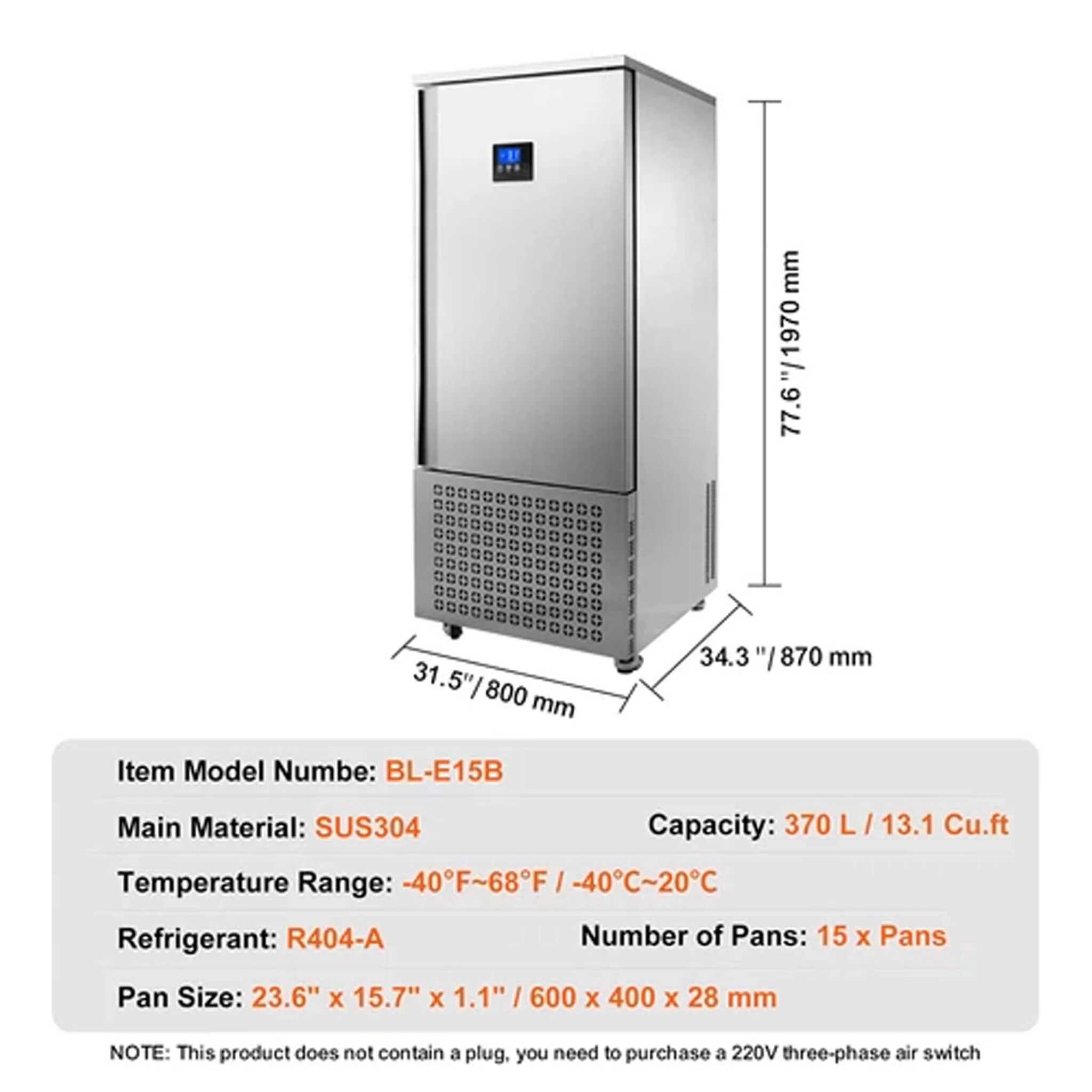 370L Commercial Freestanding Blast Freezer With 15 Trays For Chilling Seafood & Gelato (SAK98170) - Image 11