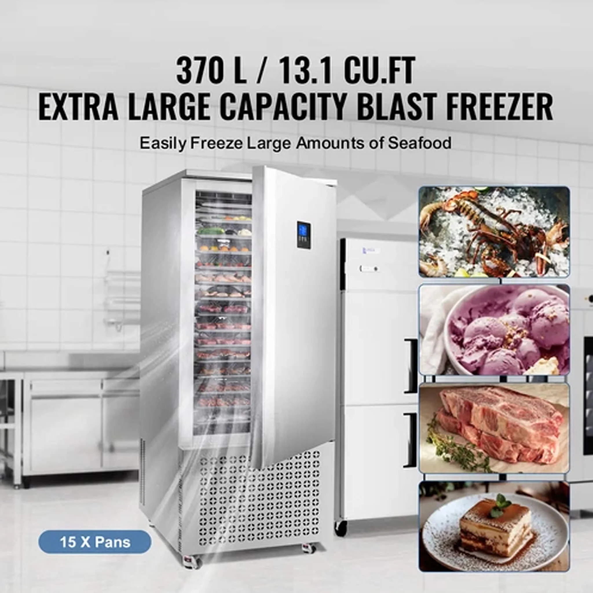 370L Commercial Freestanding Blast Freezer With 15 Trays For Chilling Seafood & Gelato (SAK98170) - Image 3