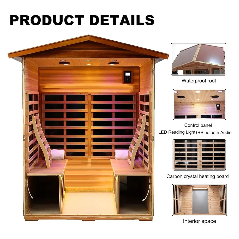 4-Person Luxury Low EMF Outdoor FAR Infrared Home Sauna With Bluetooth Audio, 2050W (96415372) - Image 2