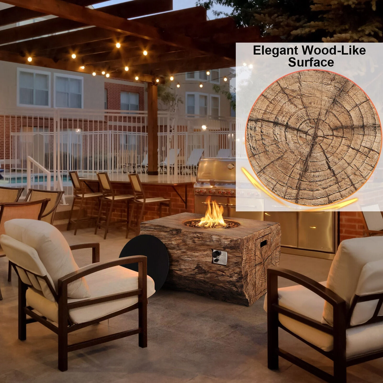 40" Rectangular Propane Fire Pit Table W/ Rocks & Gas Kit, 50K BTU (95421411) - Image 4