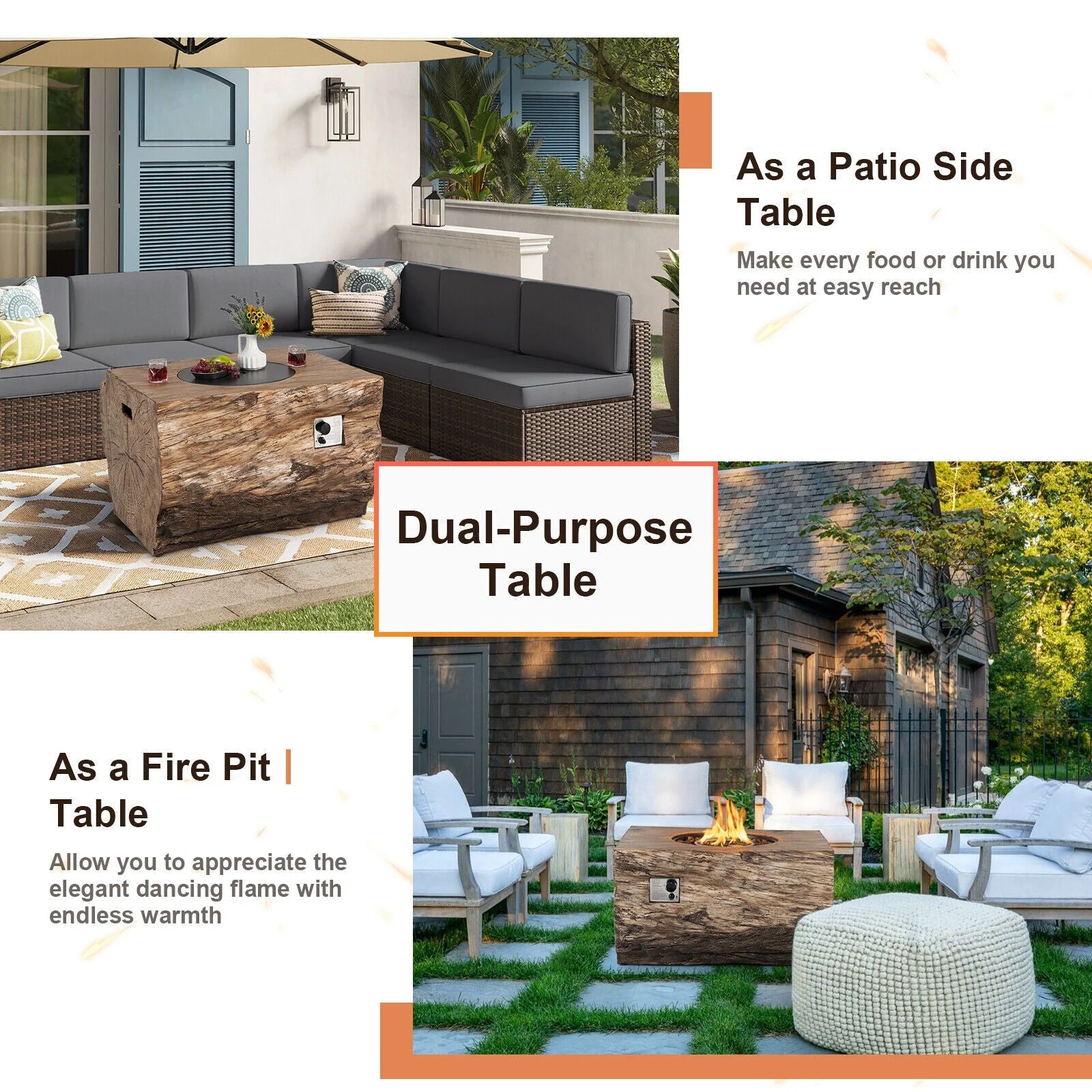 40" Rectangular Propane Fire Pit Table W/ Rocks & Gas Kit, 50K BTU (95421411) - Image 9