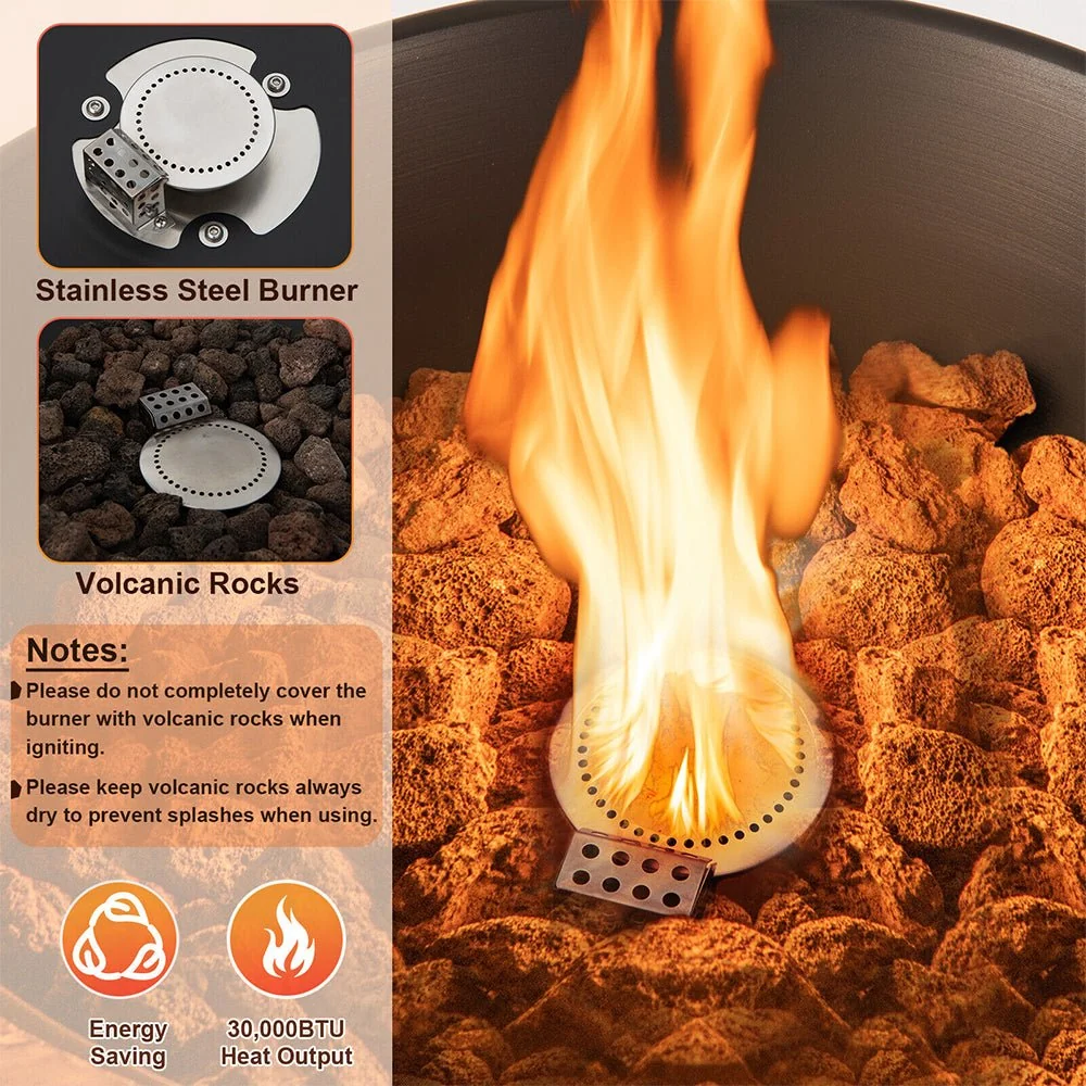 48" Large Outdoor Propane Fire Bowl Column With Cover & Lava Rocks (96173485) - Image 3