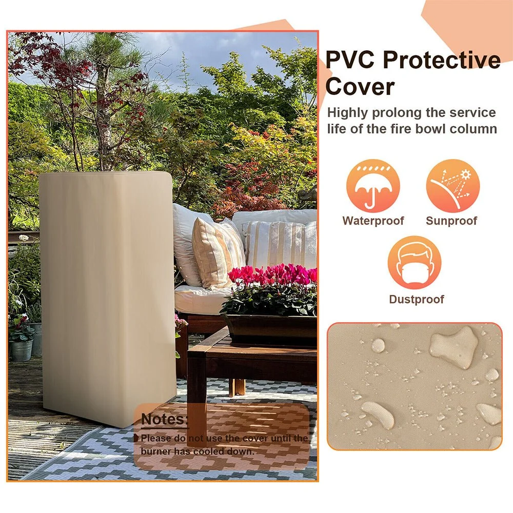48" Large Outdoor Propane Fire Bowl Column With Cover & Lava Rocks (96173485) - Image 4