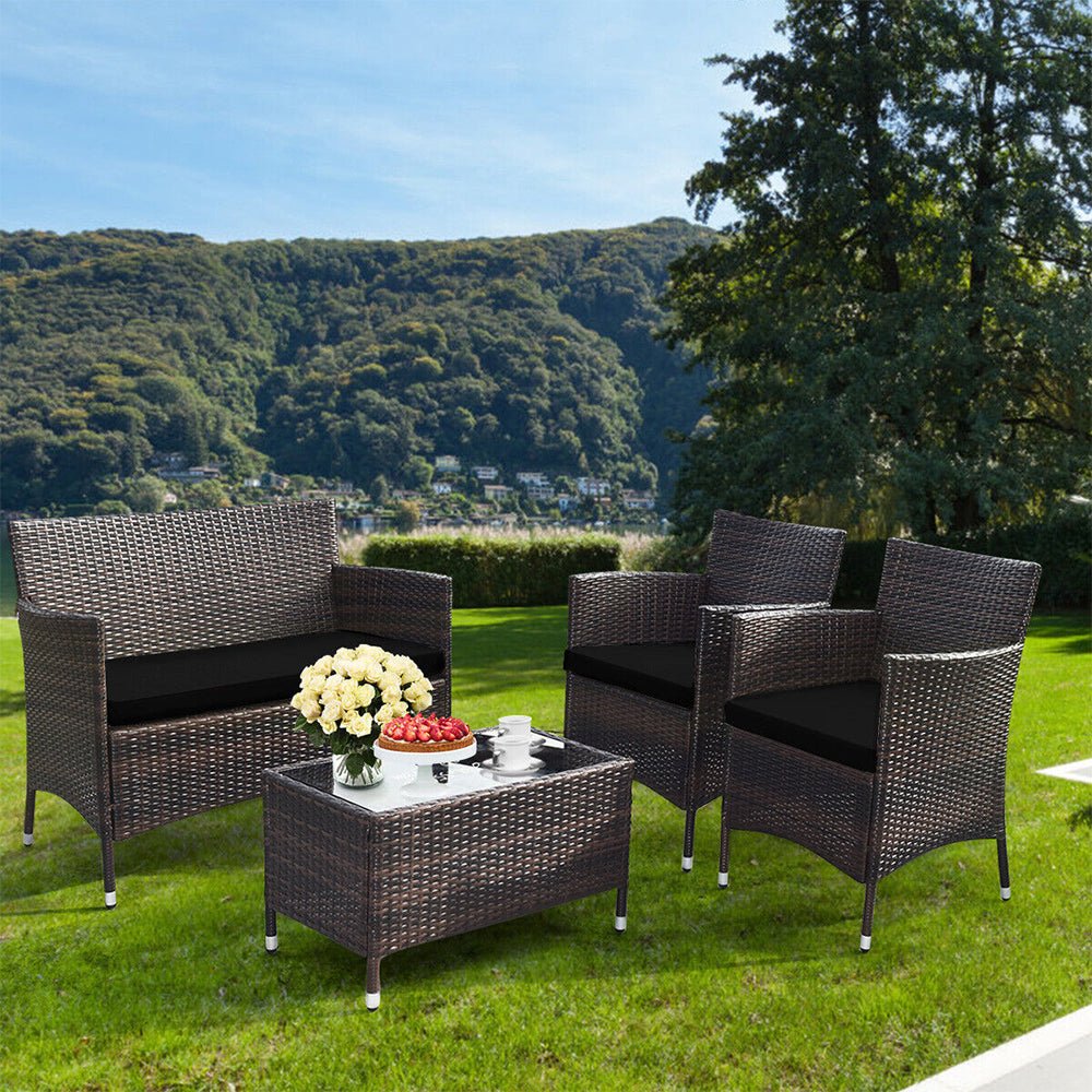 4PCS Outdoor Rattan Patio Furniture Set With Cushions & Coffee Table (92175463) - Image 3