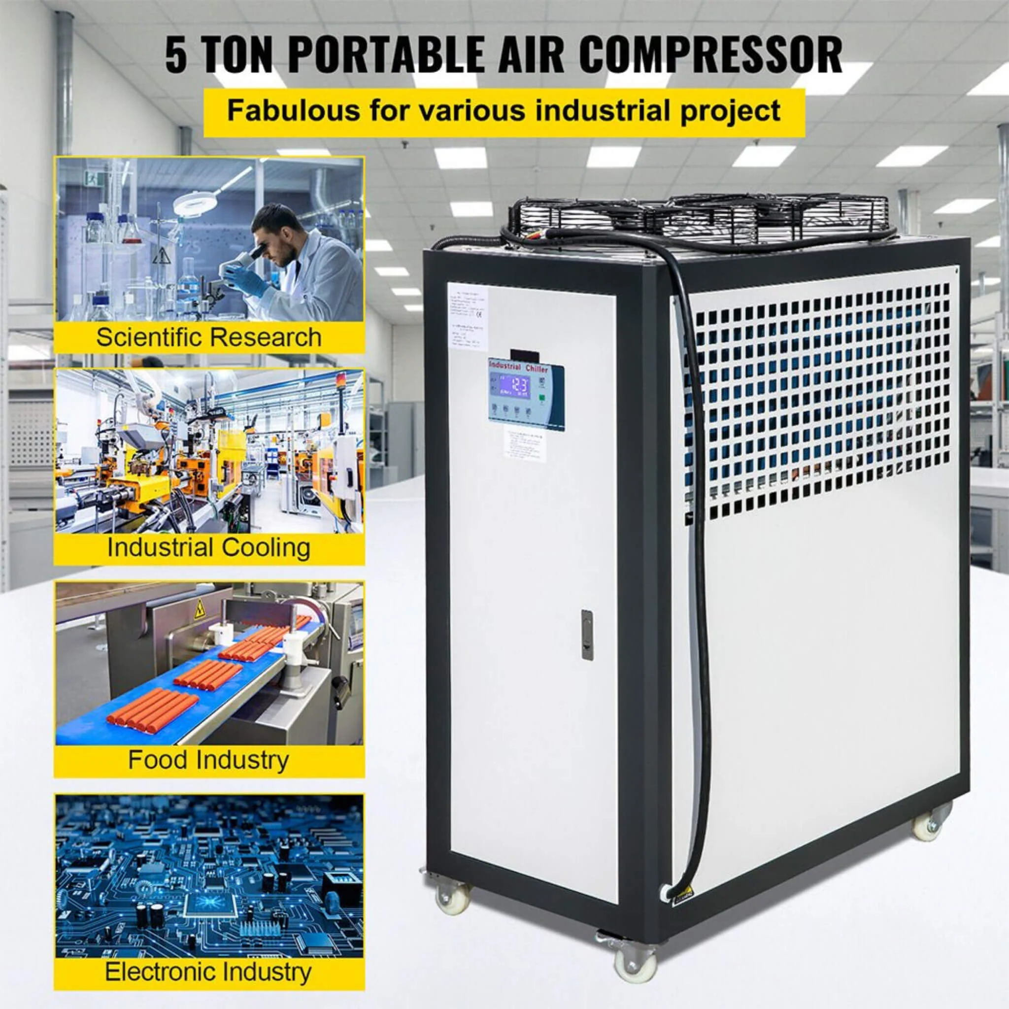 5 Ton Smart Air-Cooled SS Industrial Water Chiller With LCD Display & 53L Water Tank, 5HP - Image 4