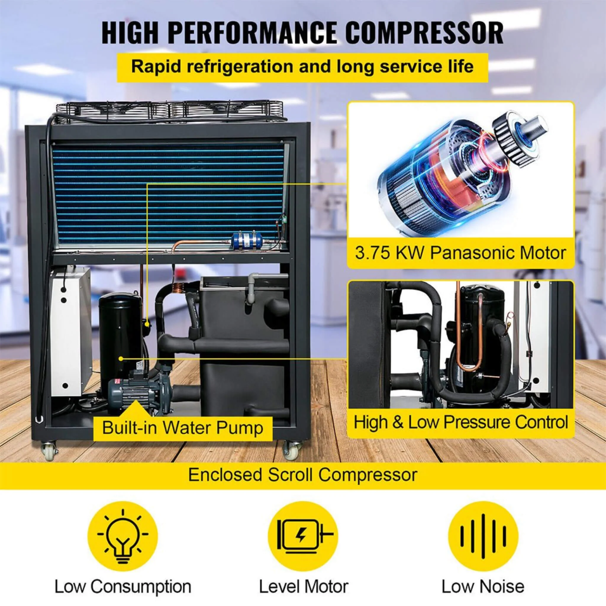 5 Ton Smart Air-Cooled SS Industrial Water Chiller With LCD Display & 53L Water Tank, 5HP - Image 5