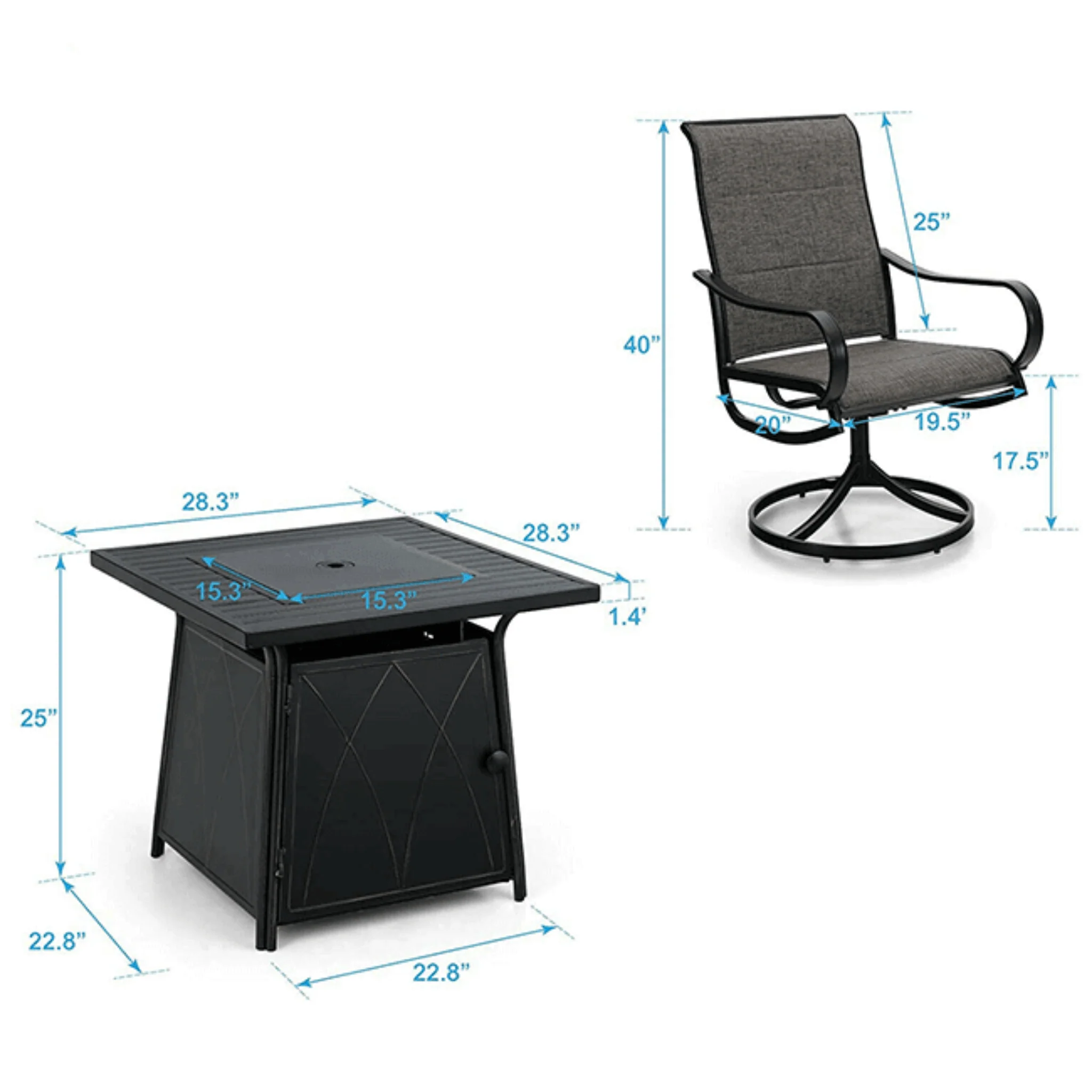 50K BTU Propane Gas Fire Pit Table Set W/ Swivel Chairs, 5PCS - Image 11