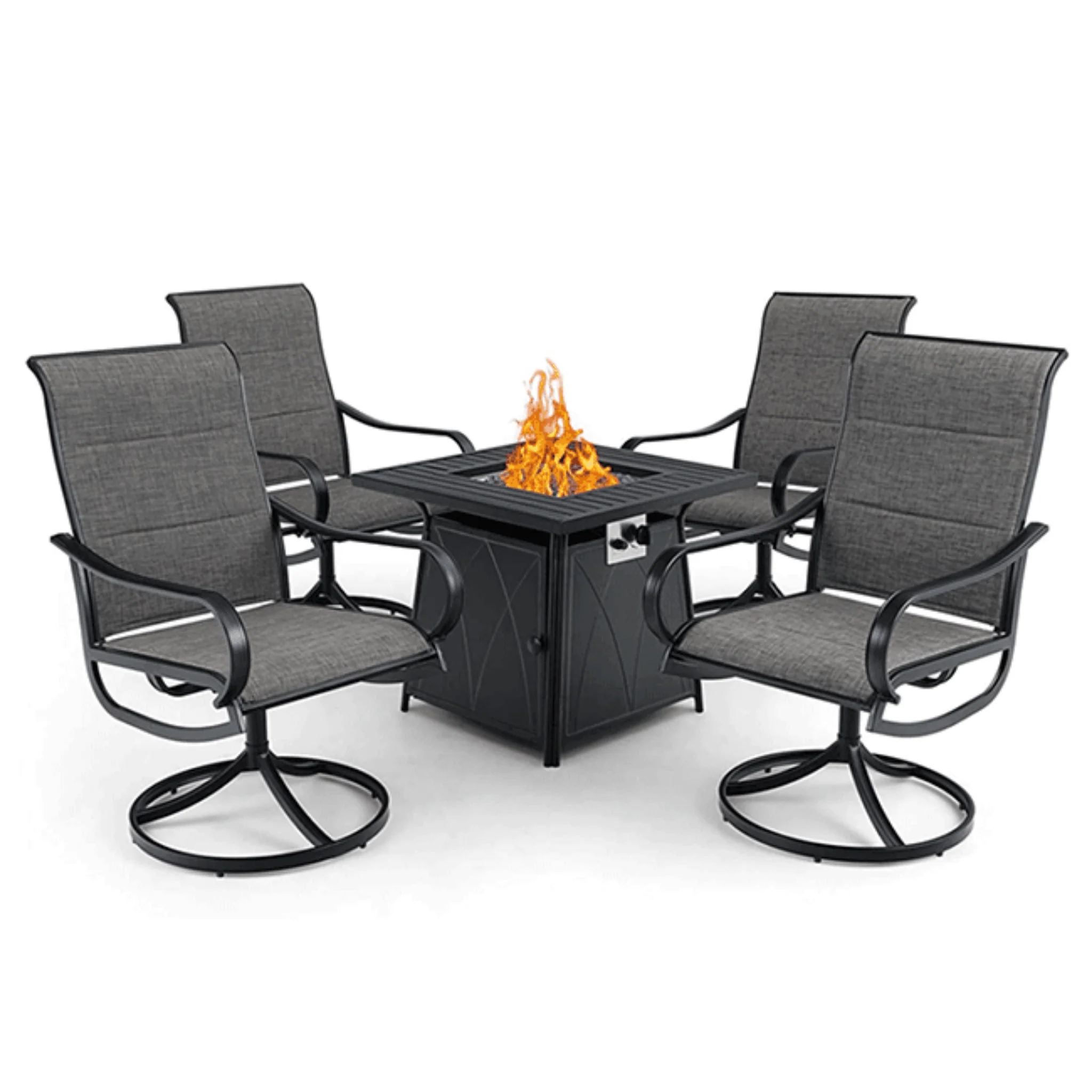 50K BTU Propane Gas Fire Pit Table Set W/ Swivel Chairs, 5PCS - Image 2