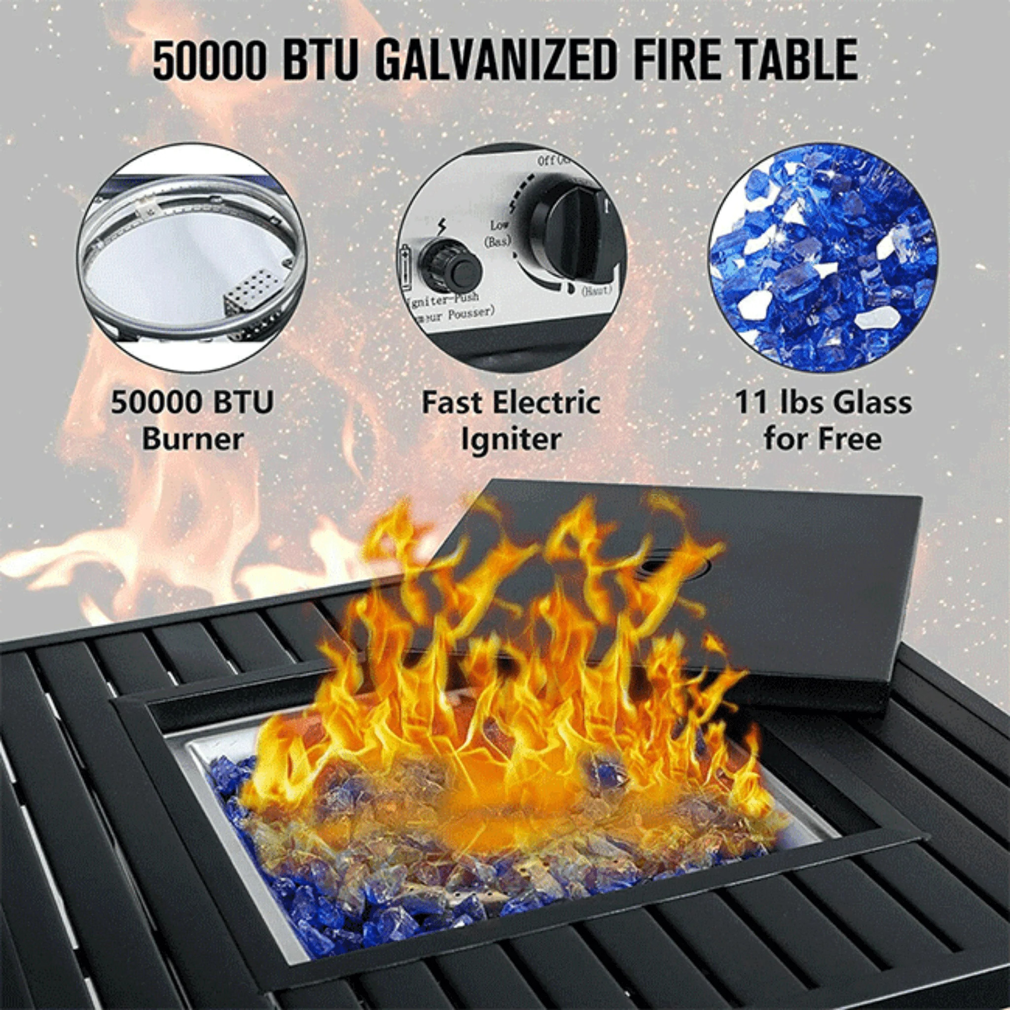 50K BTU Propane Gas Fire Pit Table Set W/ Swivel Chairs, 5PCS - Image 3
