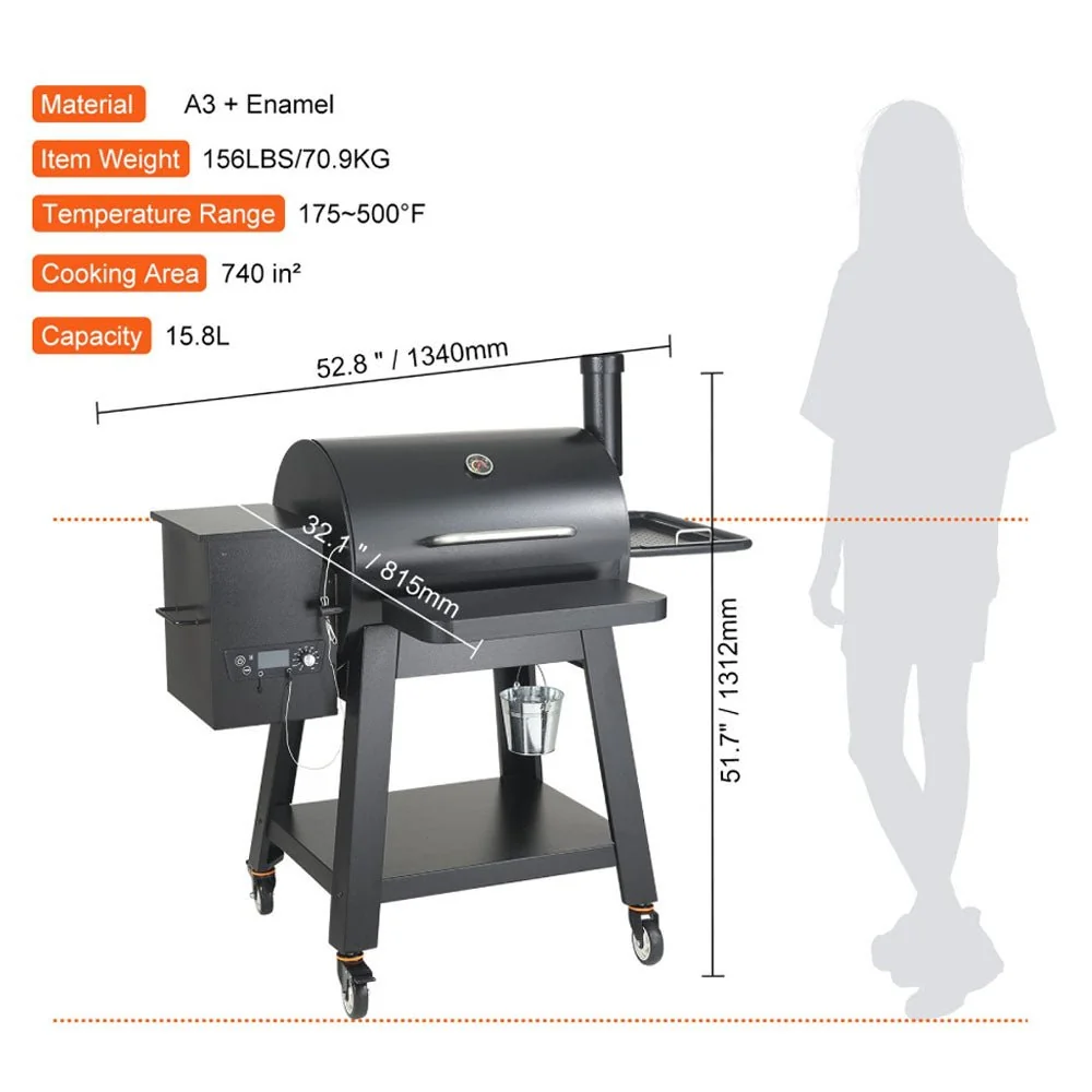 53" Heavy Duty Portable Wood Pellet BBQ Grill With Cart (93641572) - Image 11