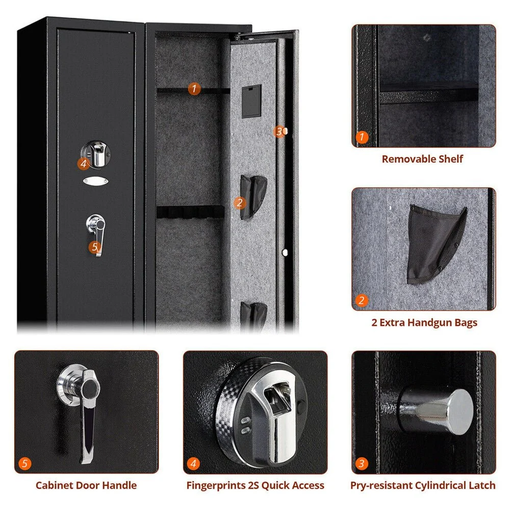 54 Inch Heavy Duty Biometric 5 Gun, Pistol & Long Rifle Security Safe W/ Removeable Shelf For Home & Office (93157284) - Image 3