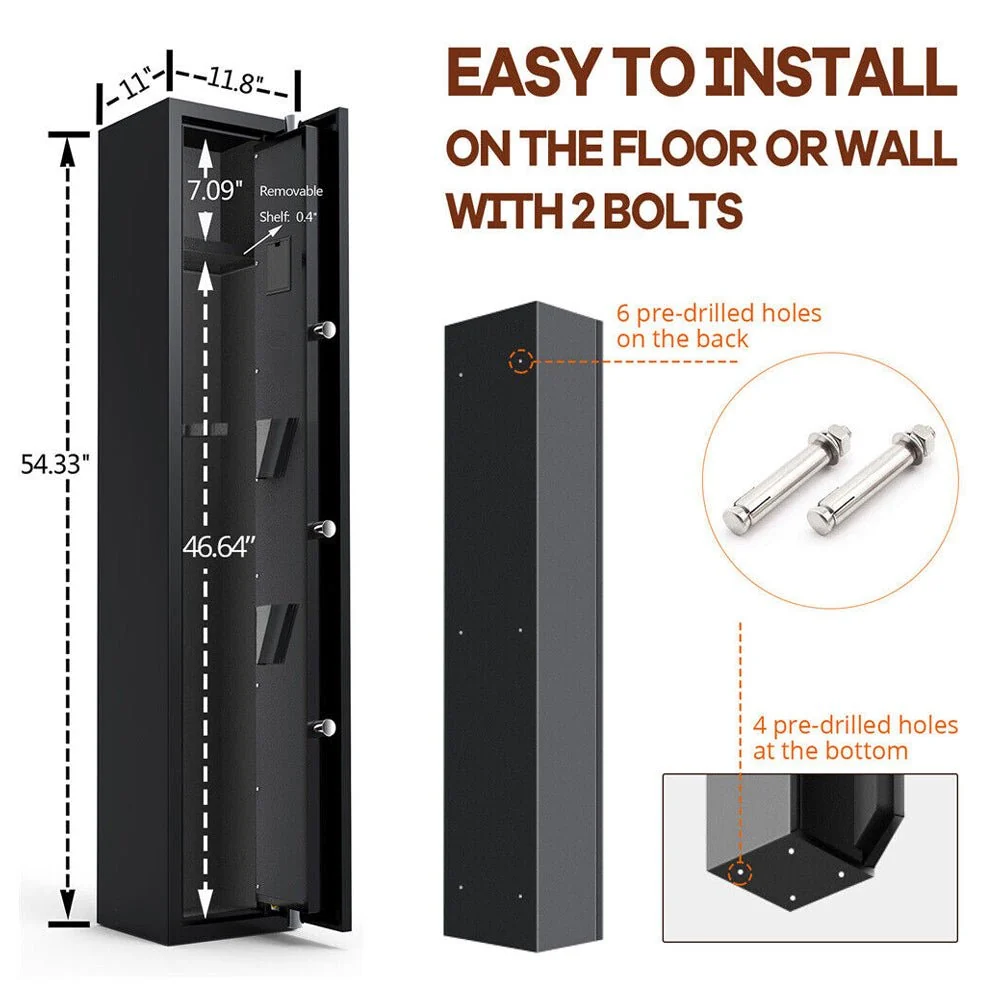 54 Inch Heavy Duty Biometric 5 Gun, Pistol & Long Rifle Security Safe W/ Removeable Shelf For Home & Office (93157284) - Image 4