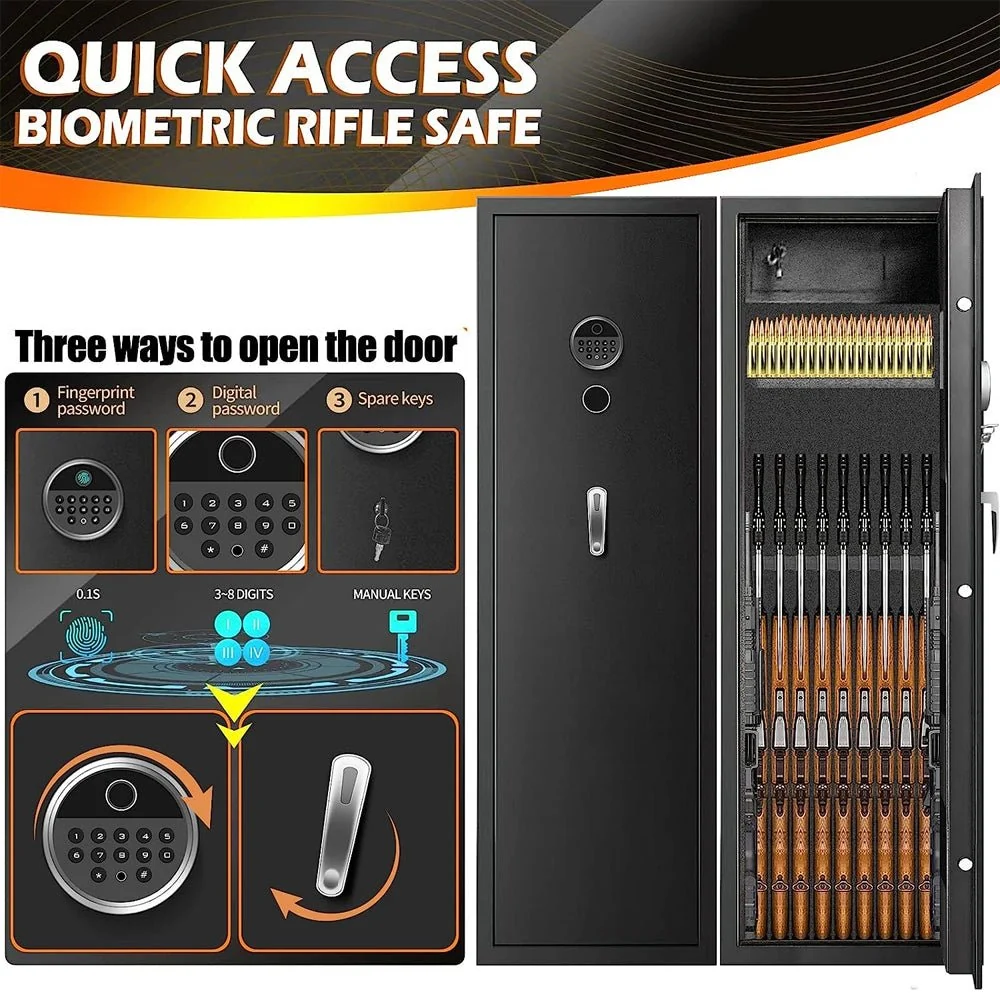 57" Heavy Duty Anti-Theft Fireproof Biometric Gun Rifle Pistol Safe For Home, 11-12 Guns (97253186) - Image 8