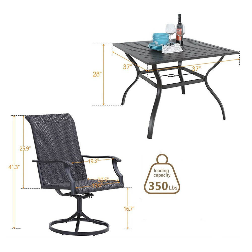 5PCS Outdoor Patio Rattan Dining Furniture Set With Swivel Armchairs (91823705) - Image 11