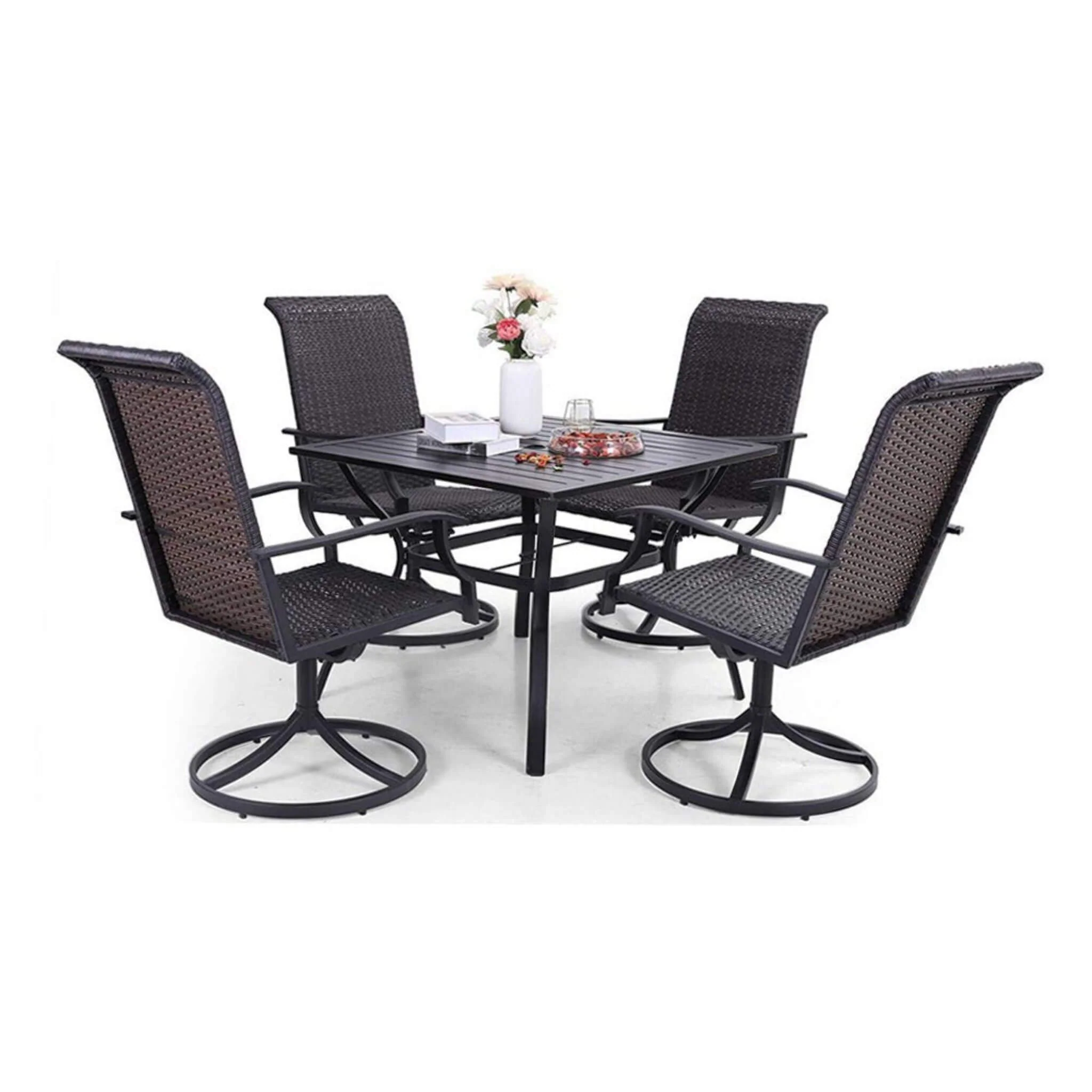 5PCS Outdoor Patio Rattan Dining Furniture Set With Swivel Armchairs (91823705) - Image 3