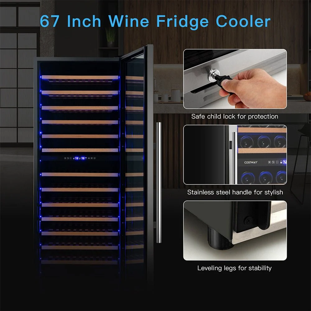 67" Large Freestanding Dual Zone Wine Bottle Cooler Refrigerator Chiller, 154 Bottles (96410372) - Image 10