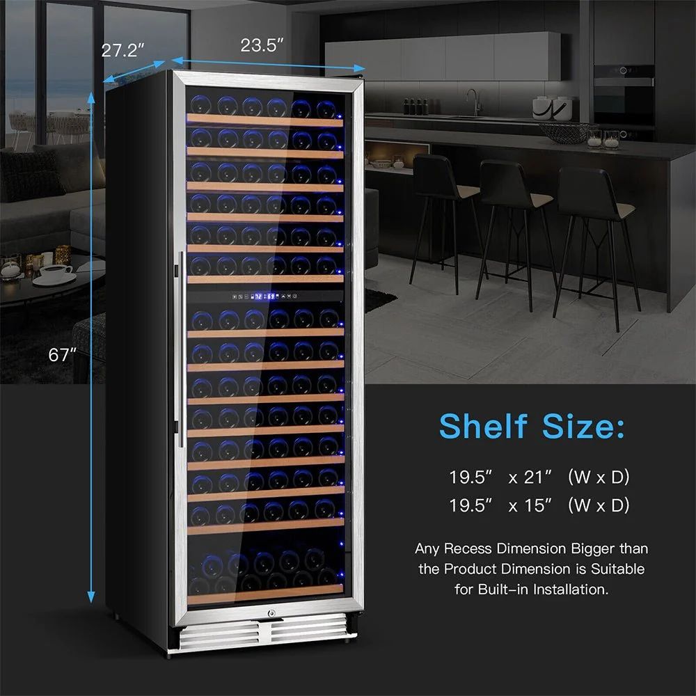 67" Large Freestanding Dual Zone Wine Bottle Cooler Refrigerator Chiller, 154 Bottles (96410372) - Image 11