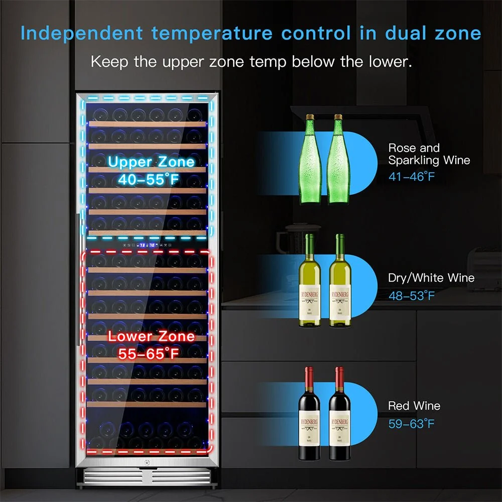 67" Large Freestanding Dual Zone Wine Bottle Cooler Refrigerator Chiller, 154 Bottles (96410372) - Image 4