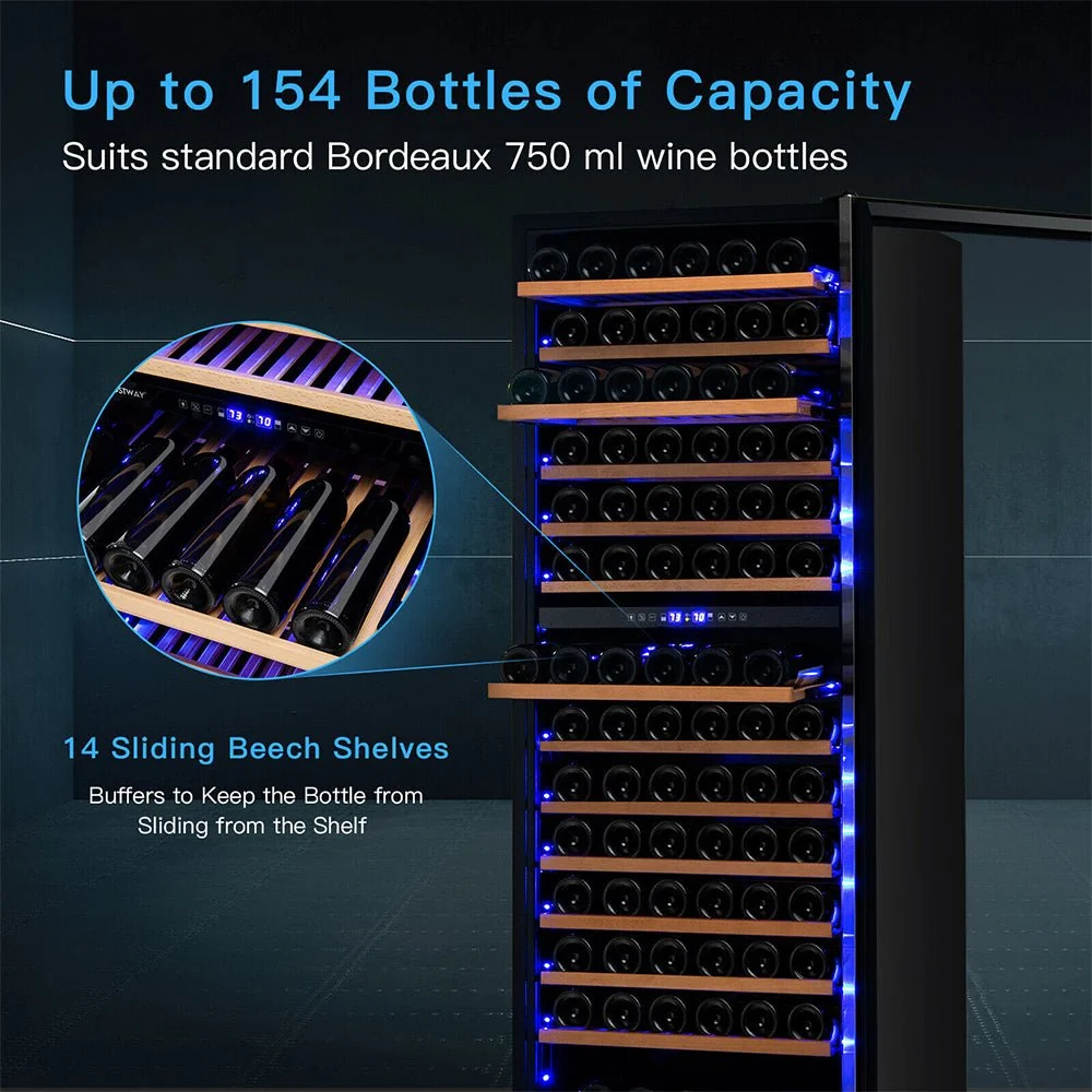 67" Large Freestanding Dual Zone Wine Bottle Cooler Refrigerator Chiller, 154 Bottles (96410372) - Image 8