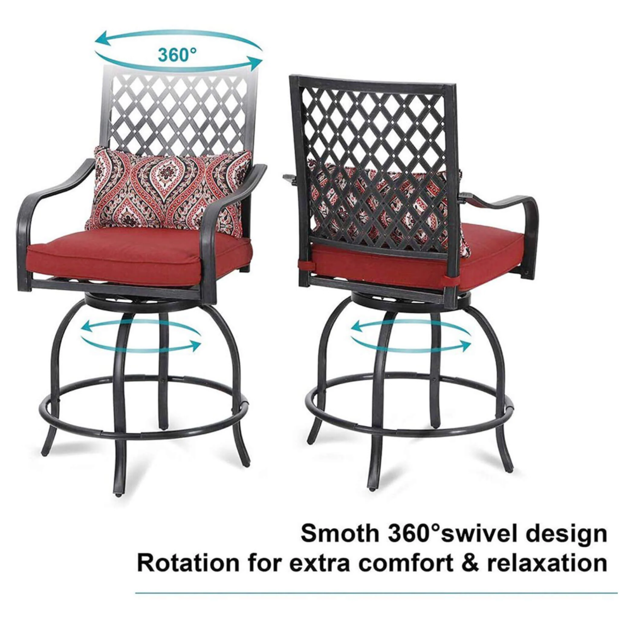 6PCS Outdoor Patio Bar Set Dining Table With Umbrella & Swivel Bar Stools - Umbrella Base NOT included (97053218) - Image 8
