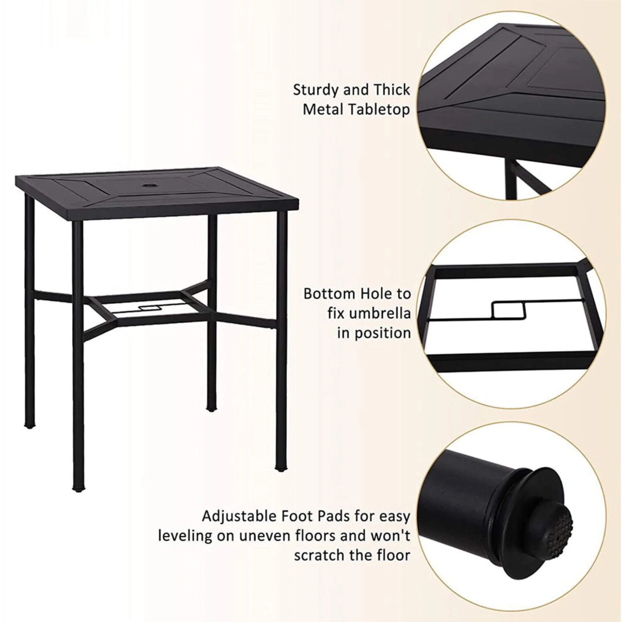 6PCS Outdoor Patio Bar Set Dining Table With Umbrella & Swivel Bar Stools - Umbrella Base NOT included (97053218) - Image 9