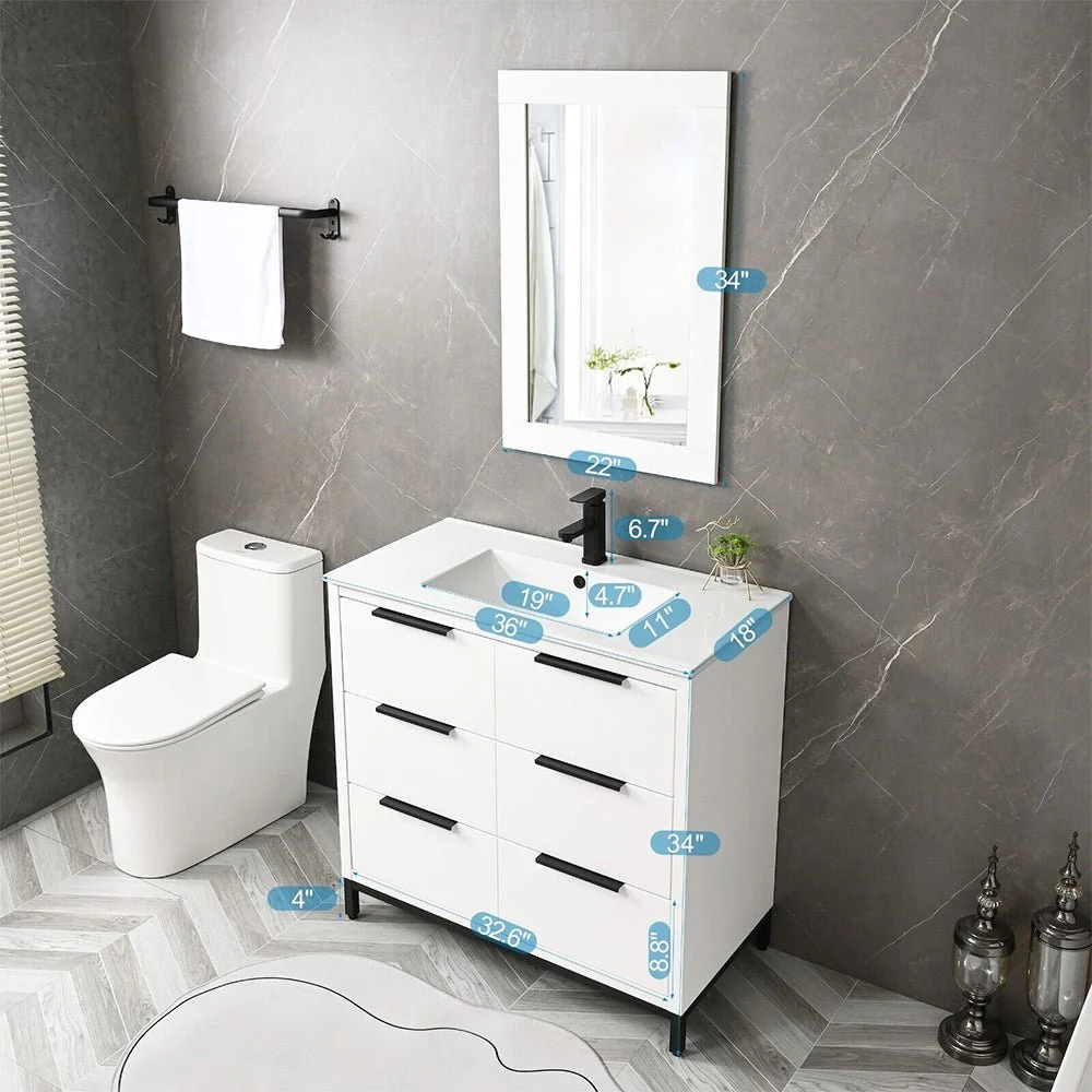 72'' Bathroom Vanity Set With Ceramic Sinks And MDF Drawer Cabinets (96471852) - Image 2
