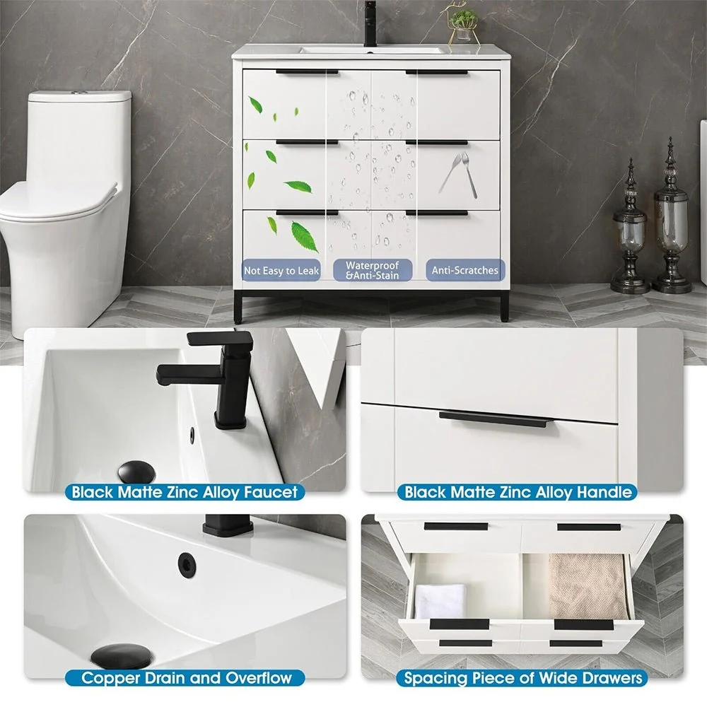72'' Bathroom Vanity Set With Ceramic Sinks And MDF Drawer Cabinets (96471852) - Image 3