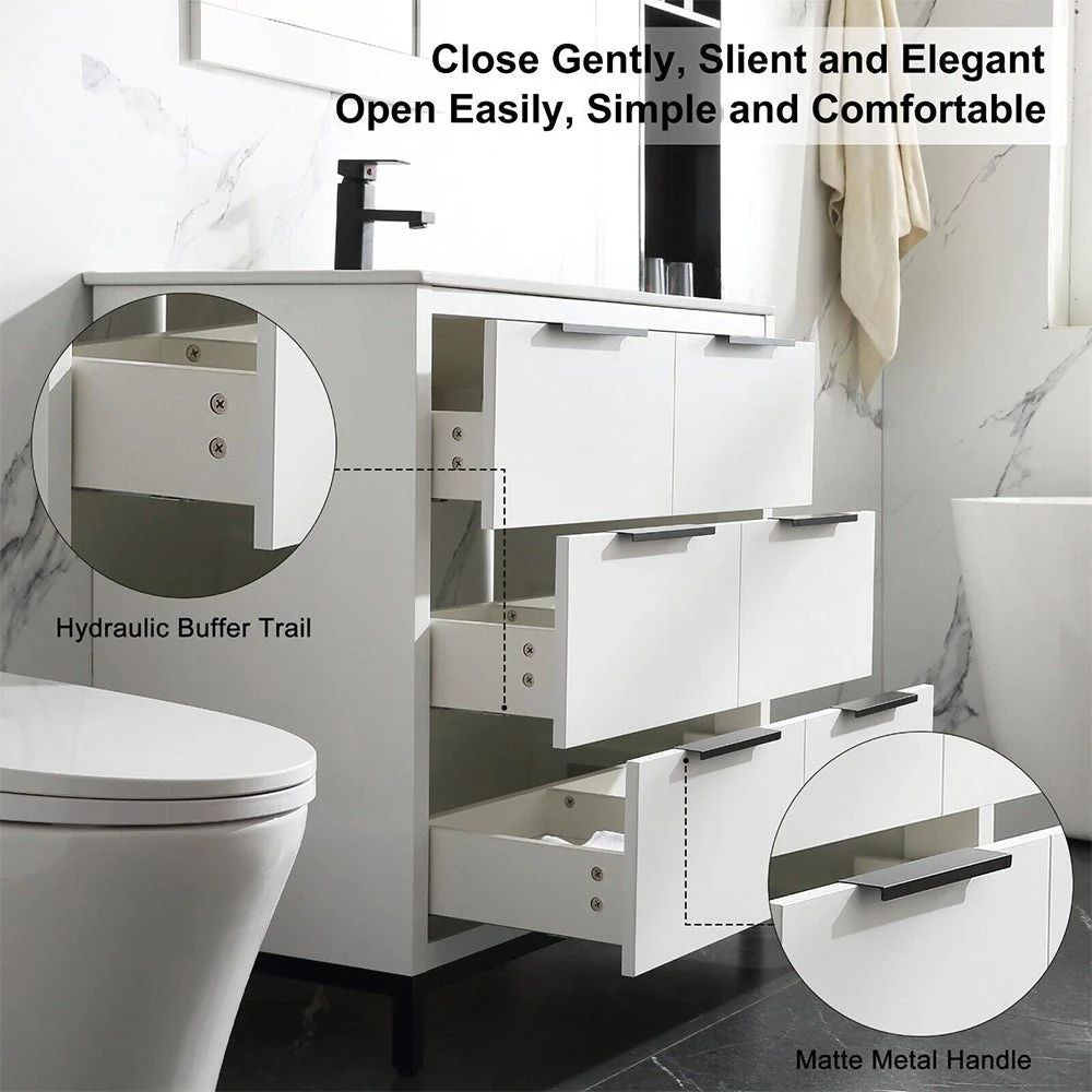 72'' Bathroom Vanity Set With Ceramic Sinks And MDF Drawer Cabinets (96471852) - Image 5
