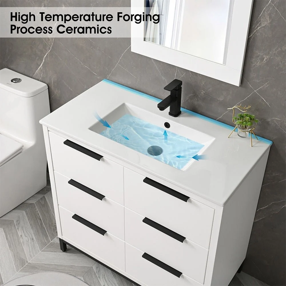 72'' Bathroom Vanity Set With Ceramic Sinks And MDF Drawer Cabinets (96471852) - Image 6