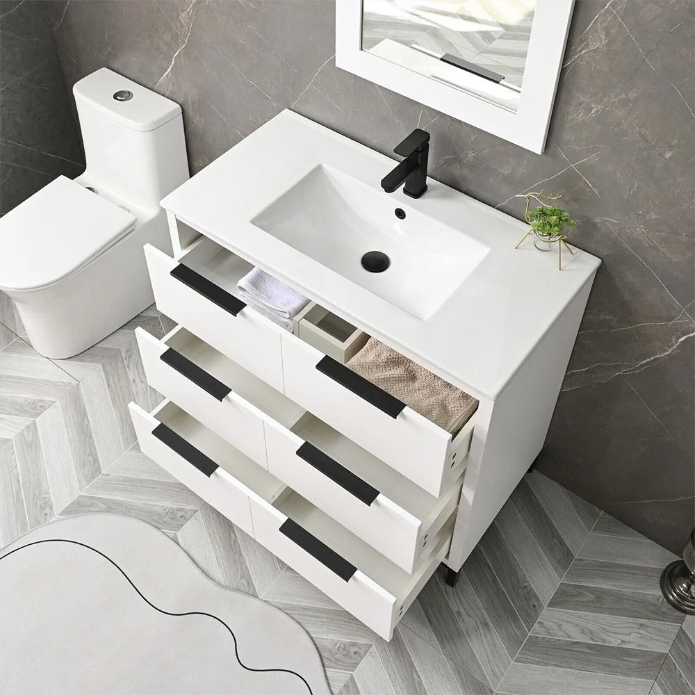 72'' Bathroom Vanity Set With Ceramic Sinks And MDF Drawer Cabinets (96471852) - Image 8