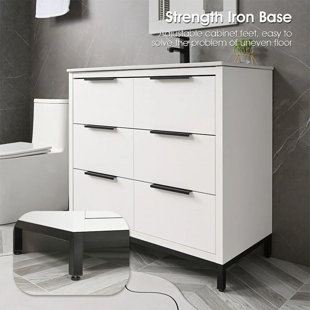 72'' Bathroom Vanity Set With Ceramic Sinks And MDF Drawer Cabinets (96471852) - Image 9