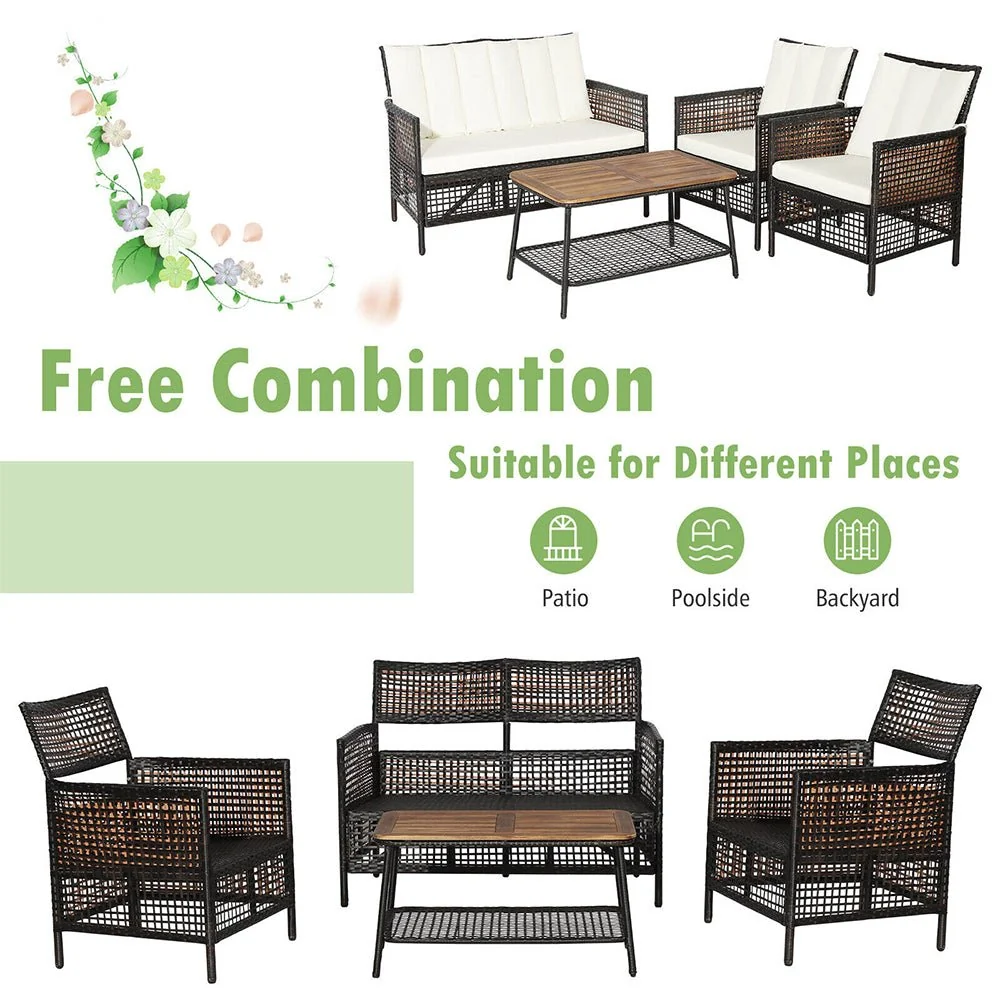 8PCS Outdoor Patio Rattan Furniture Set W/ Cushioned Chairs & Wooden Table Top (91730284) - Image 6